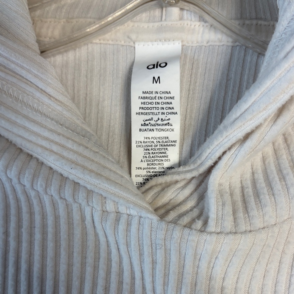 ALO Yoga Cream Ribbed Hoodie - Picture 3 of 4